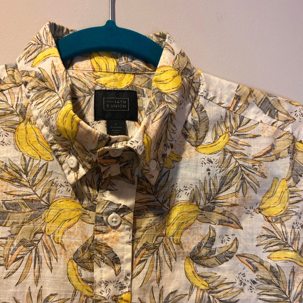 Men's Short Sleeve Tropical Banana Button Down Shirt Cotton‎ Small 14th & Union